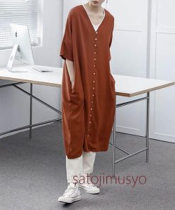 在庫一掃 ワンピース 夏 レディース シャツワンピース ロングワンピ Ｖネック 大人 ゆったり 大きいサイズ 半袖 ワンピ 羽織り シェルボタンワンピ ロング丈